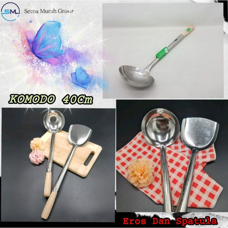 Perlengkapan Masak/Erus Gagang kayu/Spatula gagang kayu/Eros dan Sotel komodo Gagang kayu 40Cm