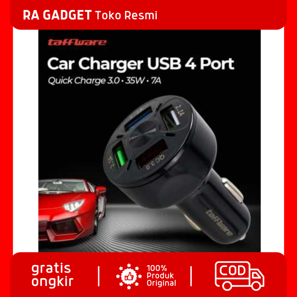 Car Charger Mobil USB 4 Port QC3.0 35W 7A  / Adaptor Adapter Cas Mobil Aki Fast Charger Kepala Casan