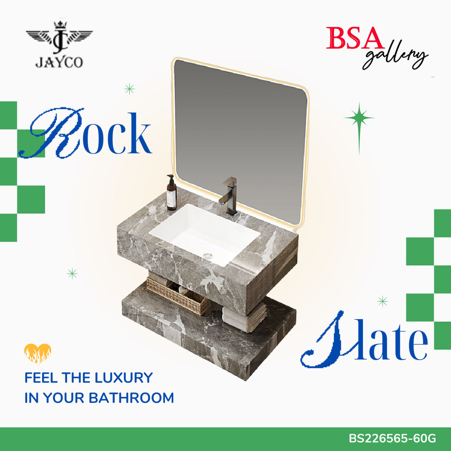 WASTAFEL KABINET SET KAMAR MANDI KACA CERMIN LED / CABINET ROCK SLATE