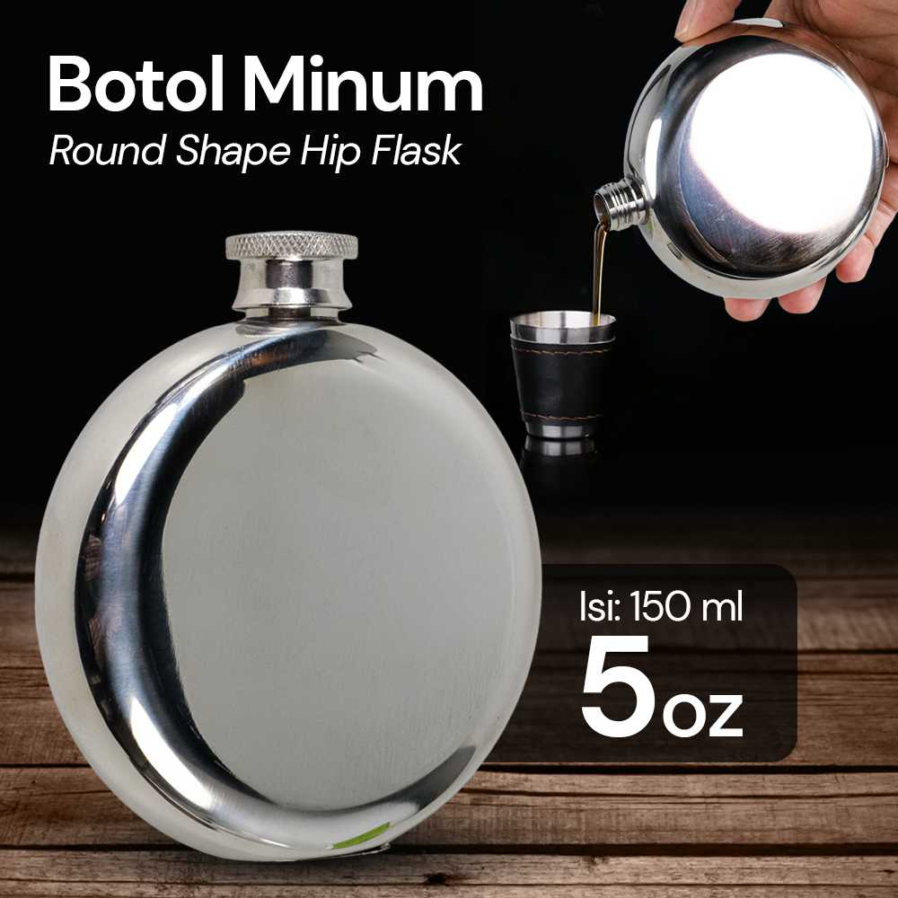 Botol Minum Wine Flask Hip Round Shape Stainless Steel