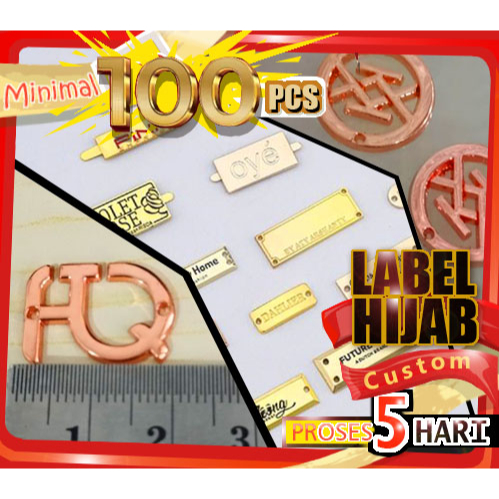 Produsen label plat hijab custom desain bebas untuk beragam kebutuhan emblem jilbab dan logo kerudun