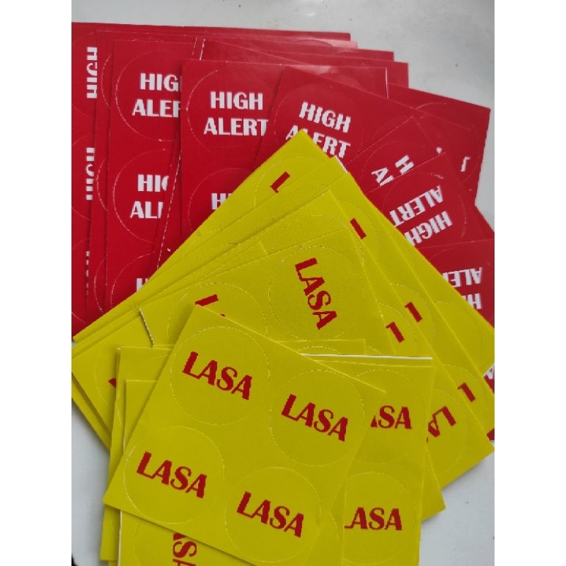 

Stiker Label Lasa High Alert Fall Risk logi narkotika Bulat 3x3 cm