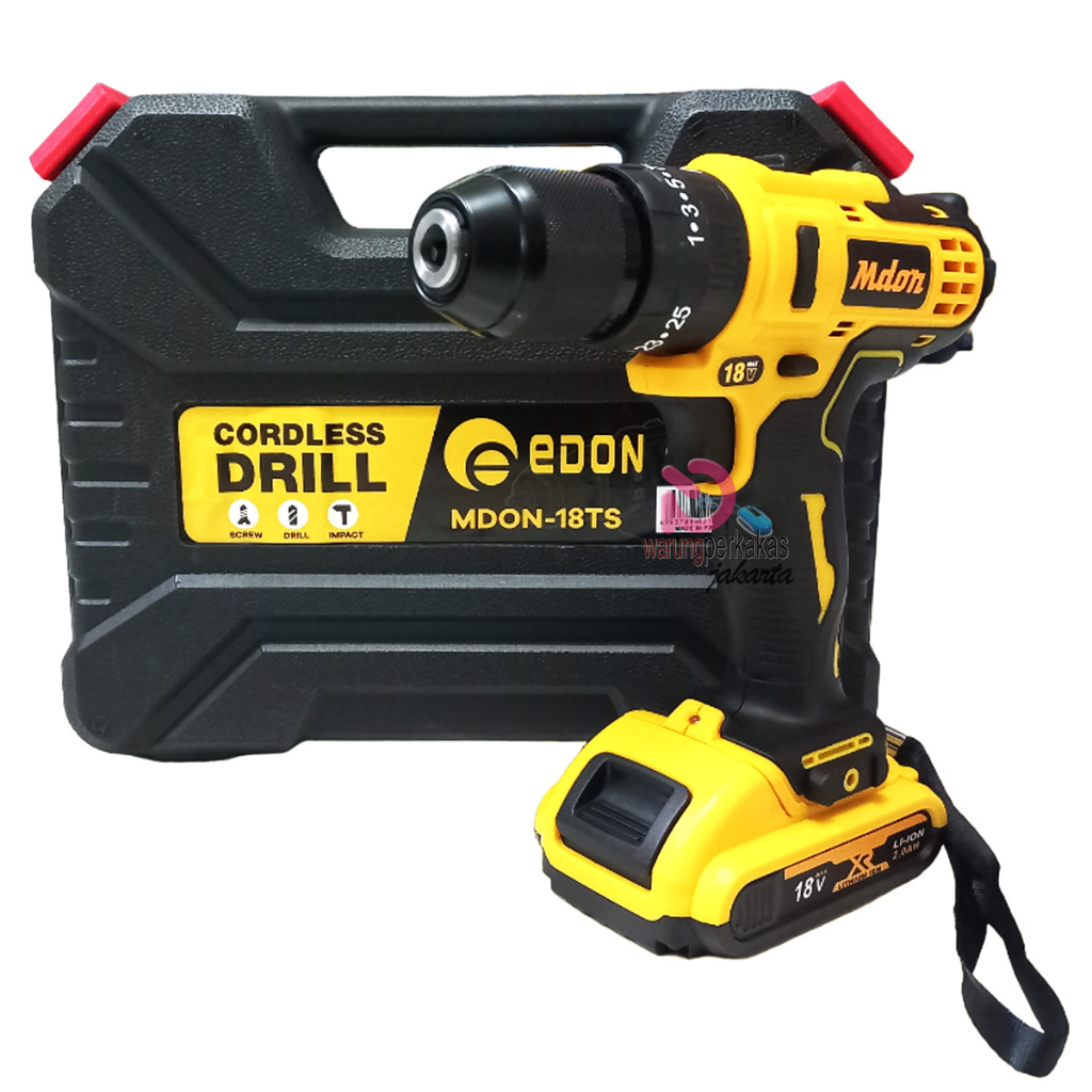 Mdon Cordless Set Box 10mm - MDON 18TS - Obeng Bor 18V Include 2 Battery