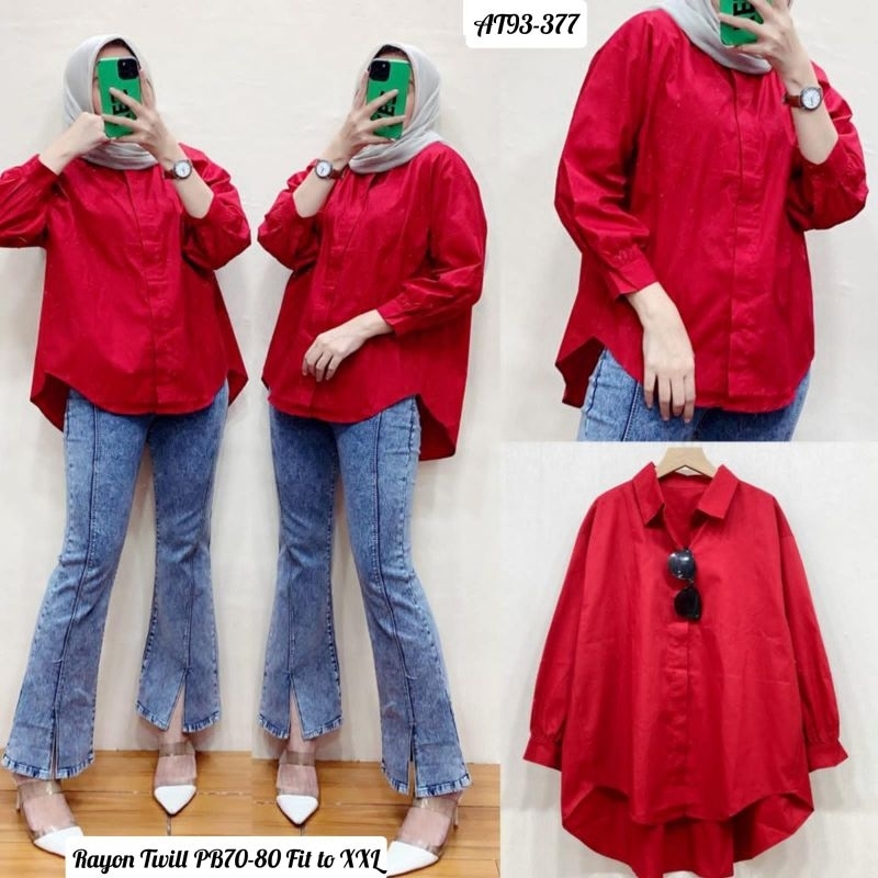 KEMEJA MERAH RAYON TWILL PREMIUM