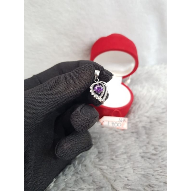 LT2319E432E Liontin model love permata ungu purple emas putih asli berat 1.700 kadar 16k 70%