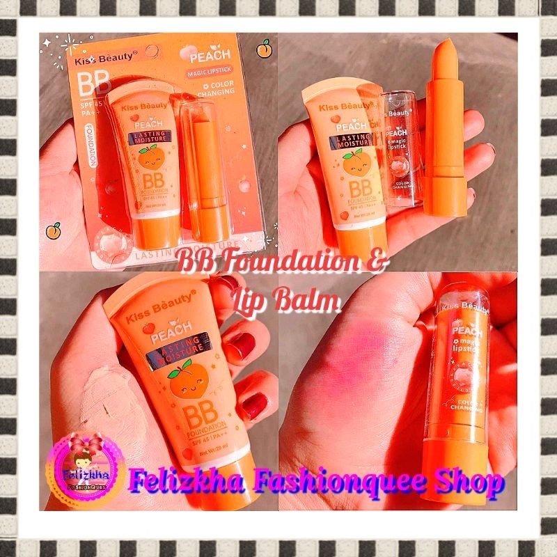 [PER SET] BB CREAM FOUNDATION & LIP BALM LIPSTICK MAGIC KISS BEAUTY PEACH 2IN1 / PAKET KOSMETIK / PA