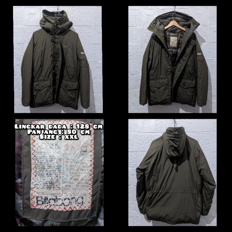 Jaket Parka Warna Hijau Army Merk Billabong Second Original.