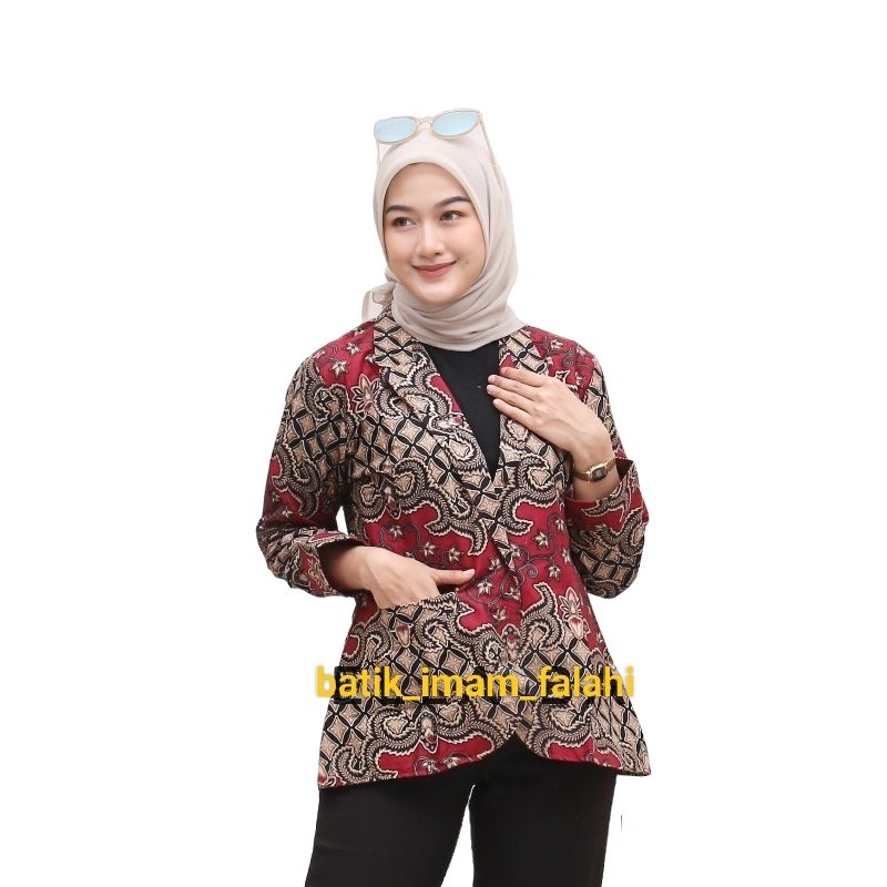 Blazer Batik Seragam Kantor Baju Kerja Guru Bahan Katun Adem Jumbo Wanita Ukuran XS S M L XL XXL XXL 3XL
