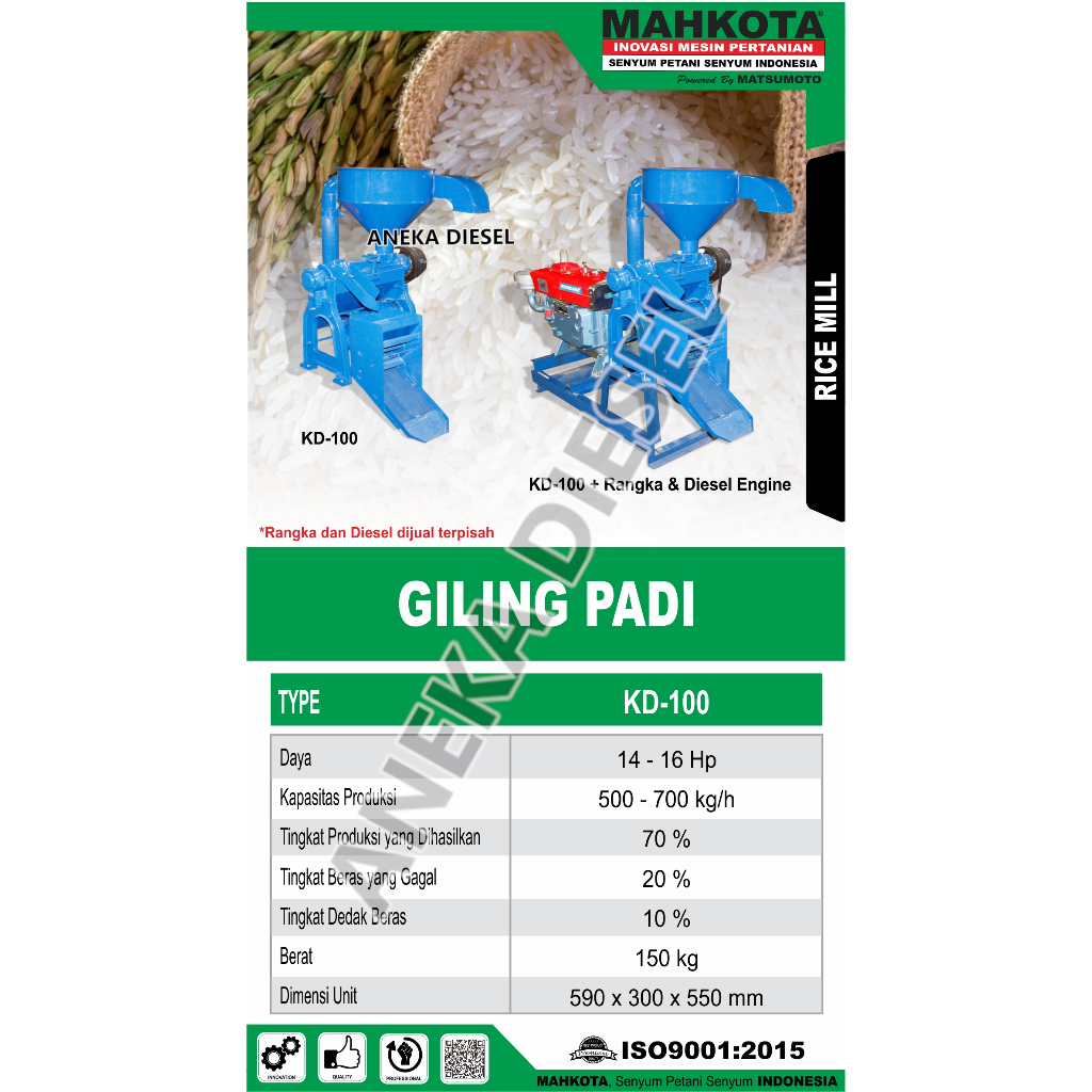 Mesin Giling Padi Tepung Jagung KD 100 MAHKOTA Mesin Gilingan Padi Tepung Jagung KD 100 MAHKOTA