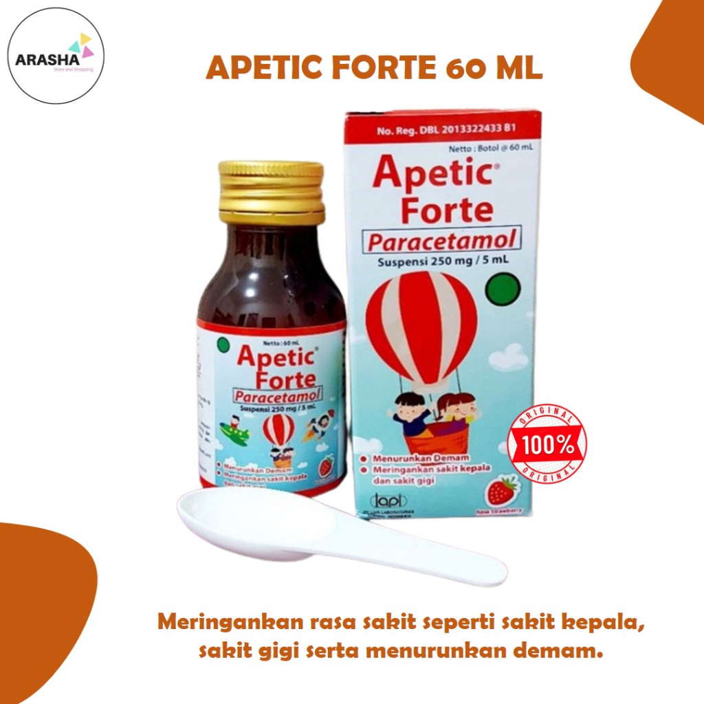 APETIC FORTE PARACETAMOL SIRUP 60 ML - Obat Demam Anak - Sakit gigi dan Nyeri Untuk anak 6 Tahun Ke 