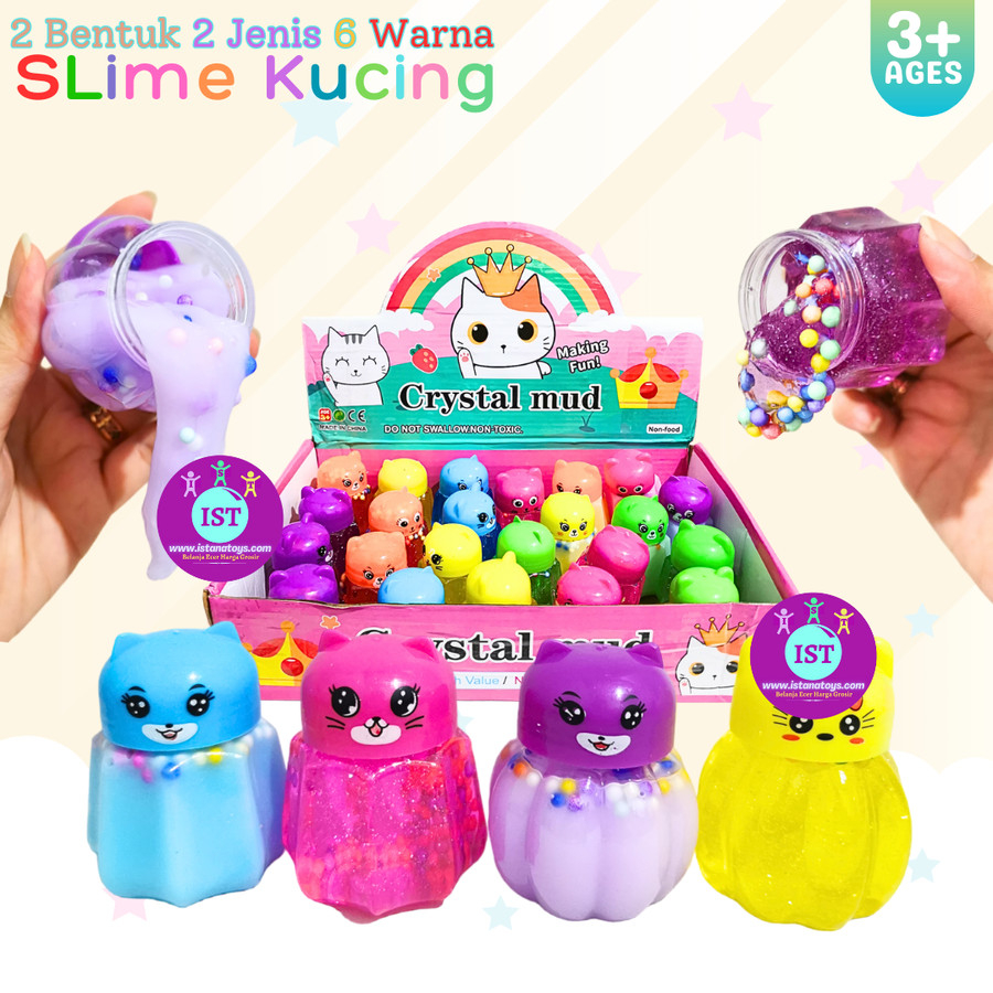 Mainan Anak Crystal Mud Slime KUCING Boba Lucu Kenyal Warna Warni CAT