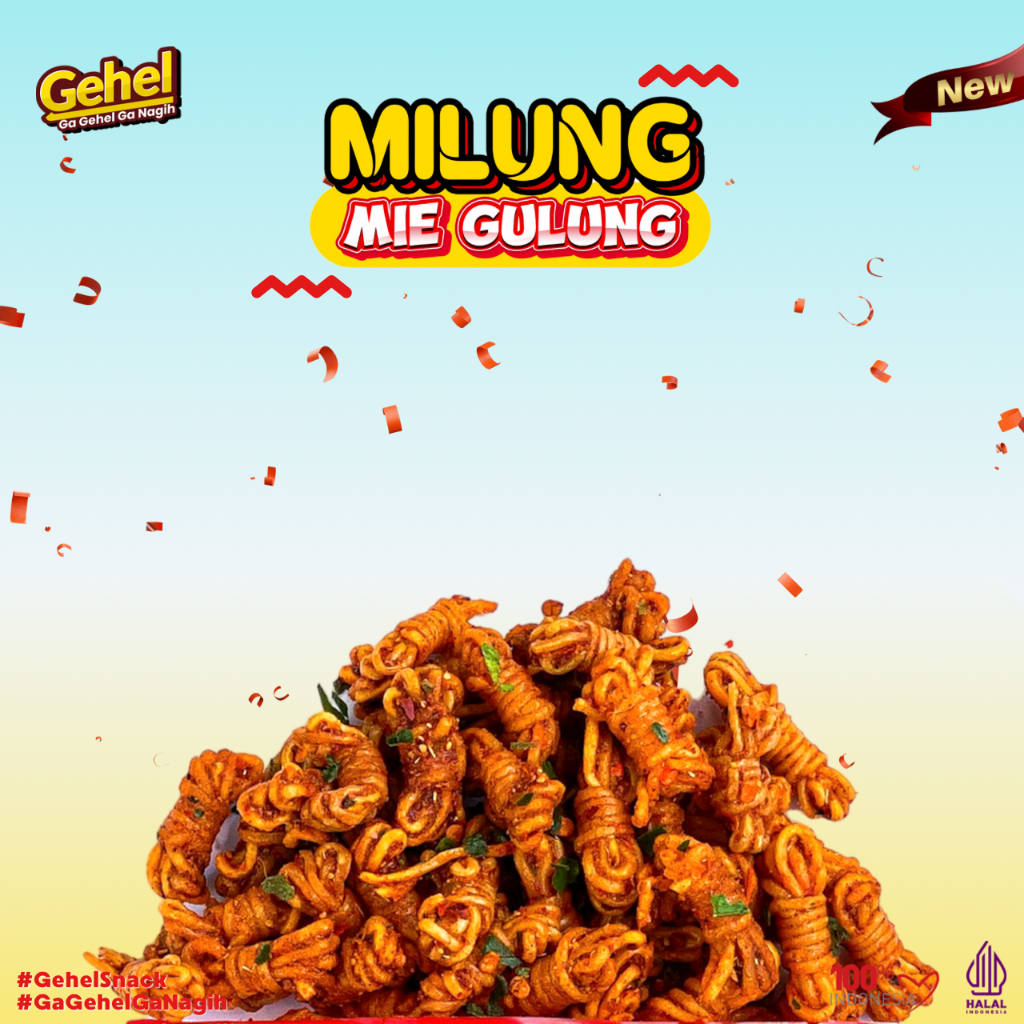 NEW LAUNCHING MIE GULUNG (MILUNG) 200GR, Mie Uwel Pedas Jeruk - Makanan Ringan Food-Pedas Jeruk