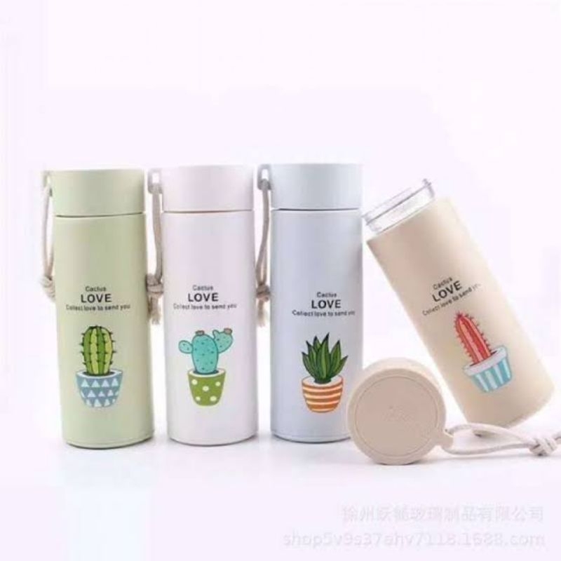 Botol Minum Kaktus - Botol Minum Kaca Motif Kaktus