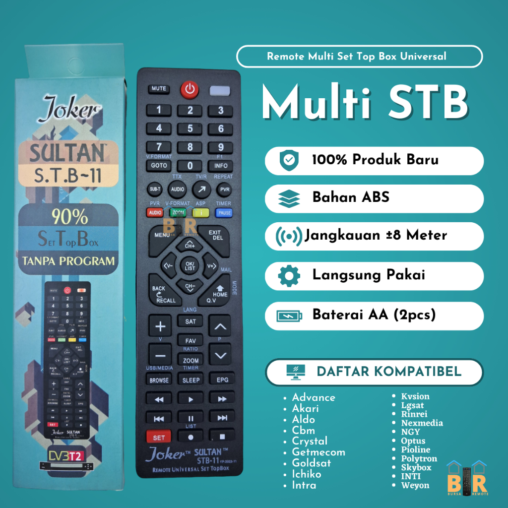 Remot Remote STB Multi UNIVERSAL Set Top Box DVB T2 SULTAN JOKER STB-11 (inti, aldo, weyon, xtreamer