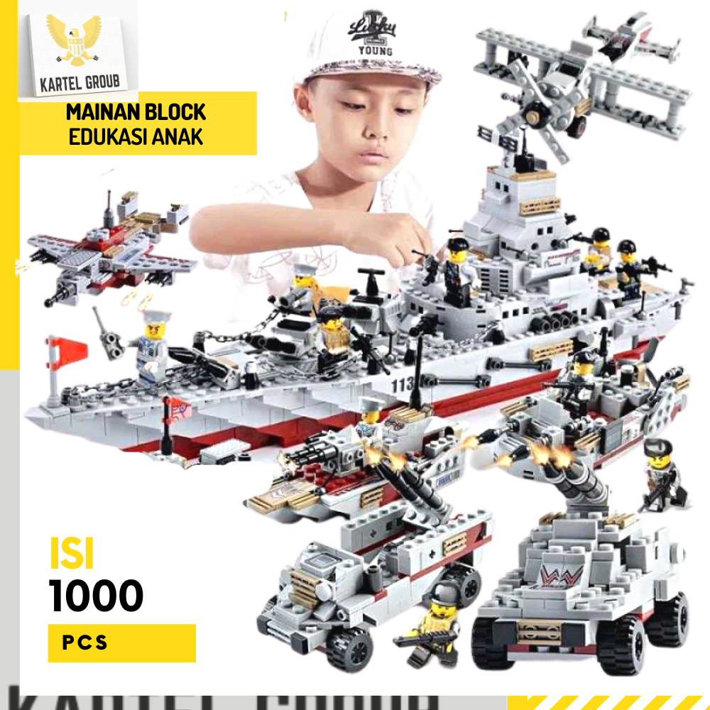 HOME Mainan Lego Anak Laki-Laki Lego Helikopter Kapal Perang Robot Tank Block Besar