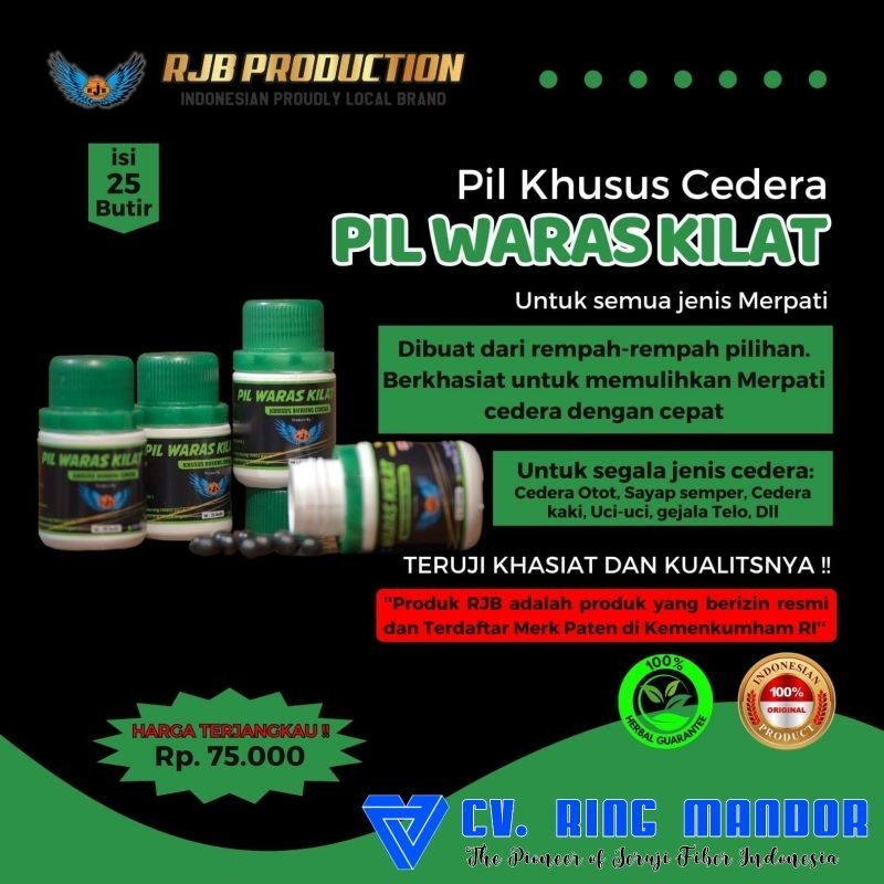 PIL WARAS KILAT RJB KHUSUS MERPATI CEDERA, OBAT GEJALA TETELO ISI 20 BUTIR