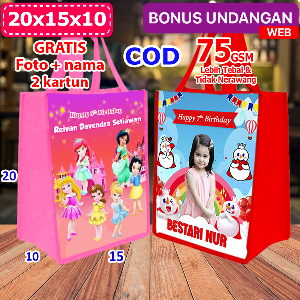 

Uk Mini 20x15x10 Tas bingkisan ulang tahun anak custom Princess