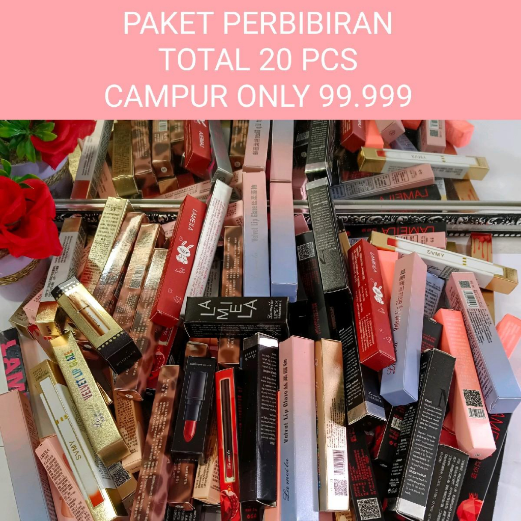 TOTAL 20 ITEM PAKET LIPSTIK PAKET USAHA PERBIBIRAN PAKET  LIPTICK LIPCREAM LIPTINT RANDOm Set Rias Bibir