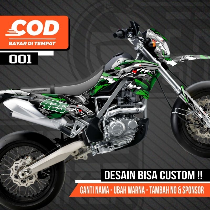 DECAL STICKER STIKER KLX 150 BF, S, G, L DTRACKER NEW GREEN SHARK HIJAU HIU SIMPLE