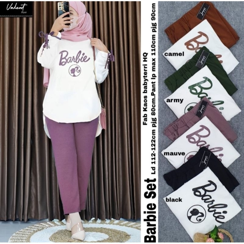 Baju Setelan Wanita One Set Barbie Set Kaos Babyterry Jumbo
