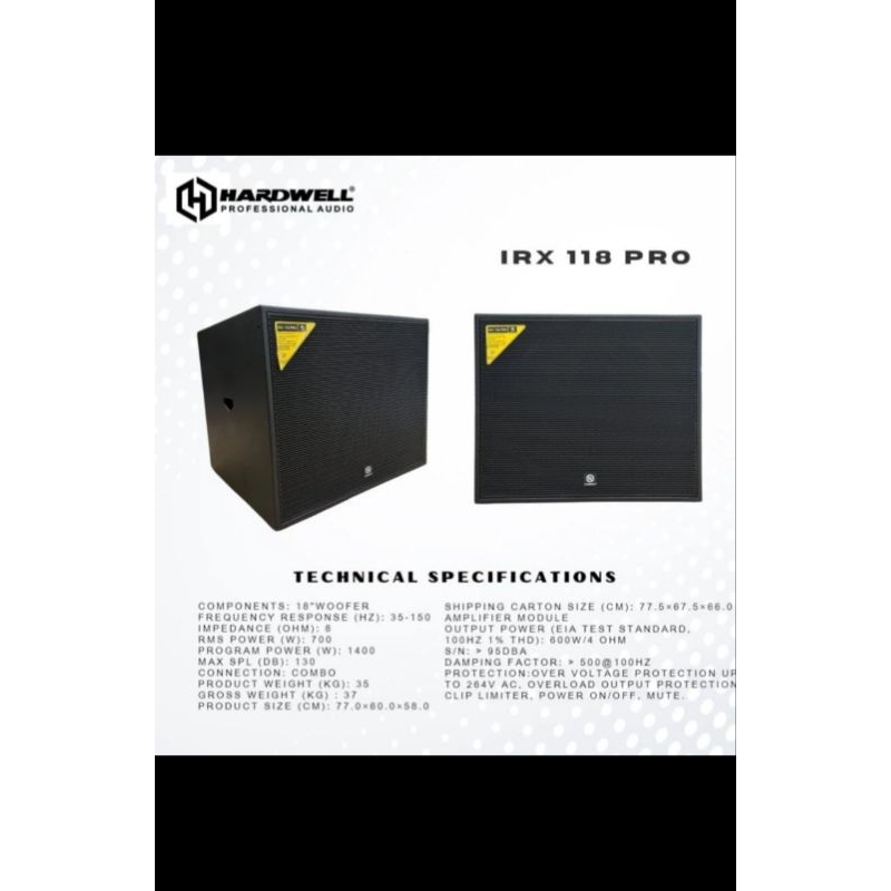 Subwoofer Aktif 18"inch Hardwell IRX-118 PRO New -- Sepasang/2buah Subwoofer