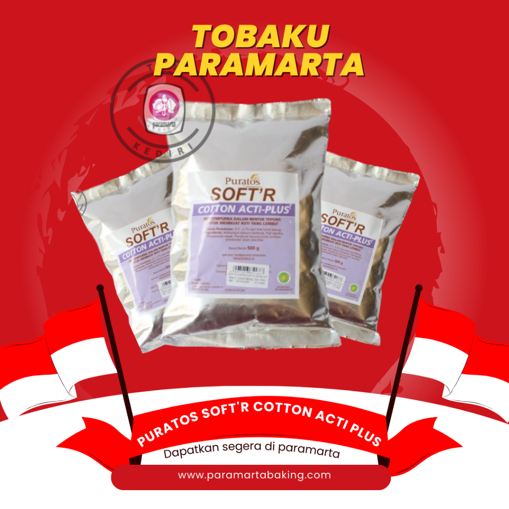 

PELEMBUT ROTI KUE PURATOS SOFT'R COTTON ACTI PLUS 500 GRAM / PENYEMPURNA TEPUNG ROTI KUE / BAHAN PELEMBUT KUE