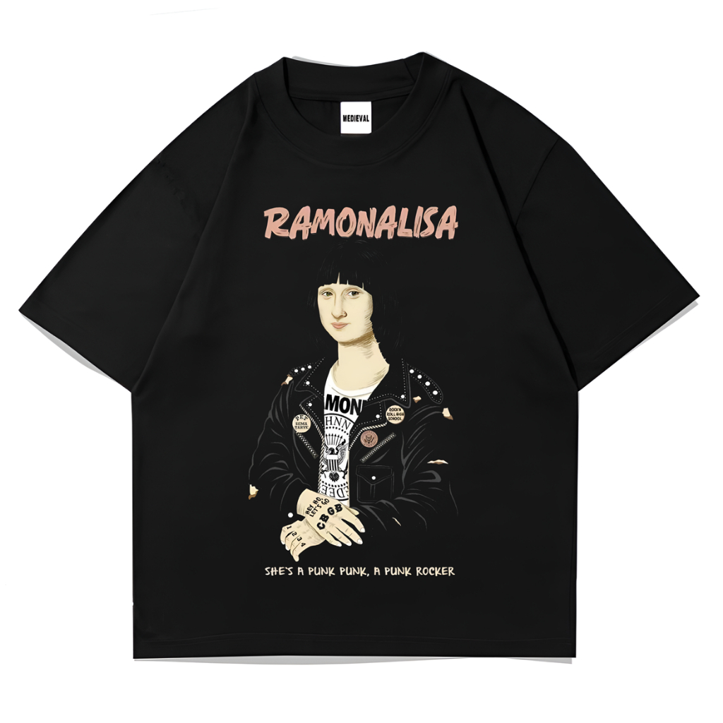 KAOS BAJU RAMONALISA PLESETAN BAND METAL | T-SHIRT OVERSIZE HITAM VINTAGE BOOTLEG | MONALISA | LALIS
