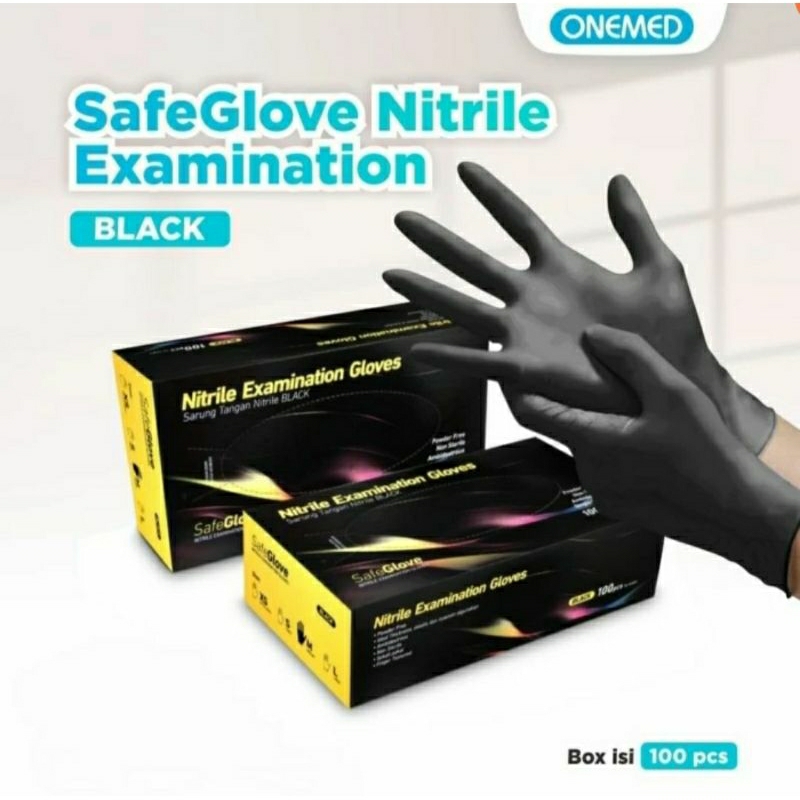 Sarung Tangan Nitrile Hitam Non Powder Onemed Box 100Pc / Handscoon Medis