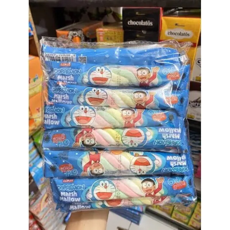 

PERMEN MARSHMALLOW MINI ULIR KEPANG STIK DORAEMON isi 20