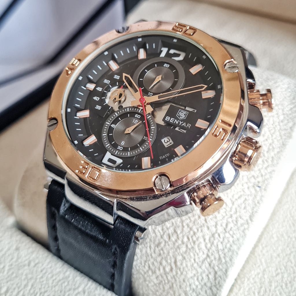 BENYAR Fortune Black Gold Jam Tangan Pria Original Quartz Analog Baterai Chronograph Chrono Aktif Hi