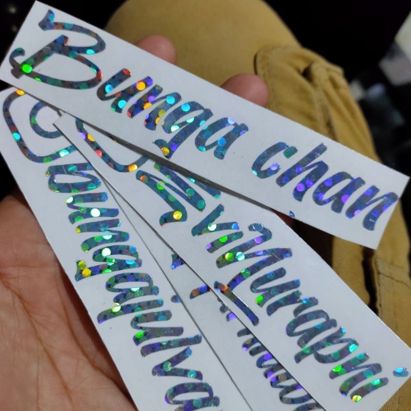 CETAK STIKER CUTTING HOLOGRAM GLITER DISKO BISA CUSTOM NAMA/TEXT SESUAI KEINGINAN.