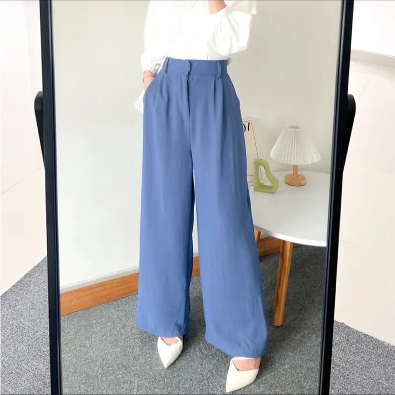 Celana Kulot Crinkle Highwaist Wanita - Highwaist Loose Pants