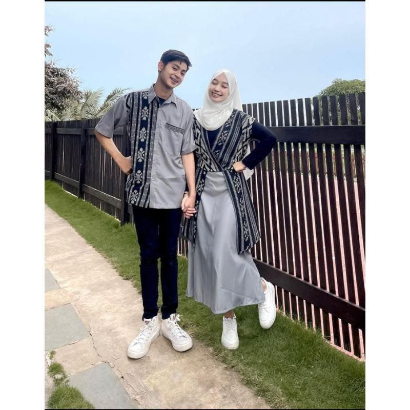 Couple midi dress dress kondangan dress pasangan dress korea setelan outfit tenun