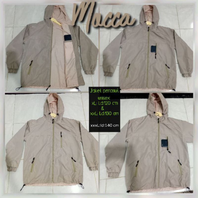 Jaket perasut size xL=LD=120 cm/Size XXL=LD 130 cm/size xxxL=LD 140 cm UNISEX