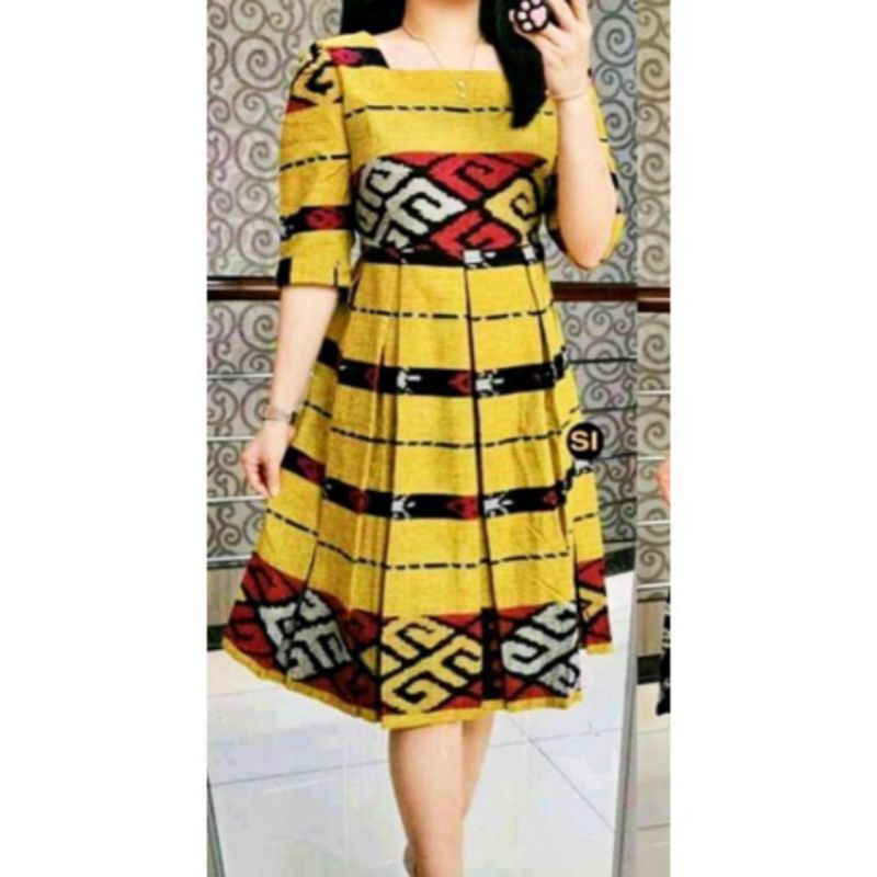 dress wiru lipat tenun,baju pesta tenun