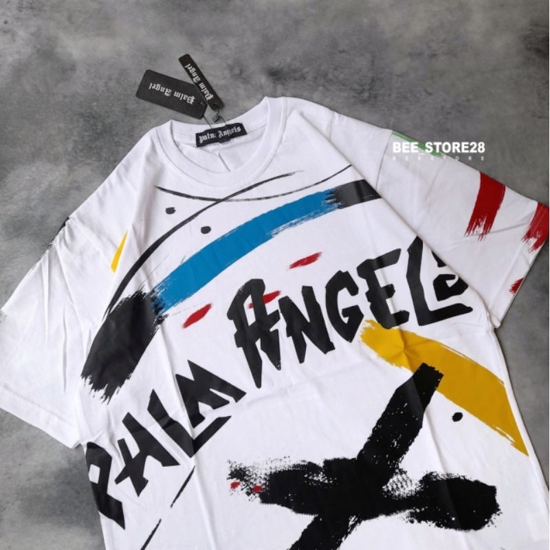 KAOS T-SHIRT PALM ANGELS PUTIH GALAXY FULLTAG &amp; LEBEL