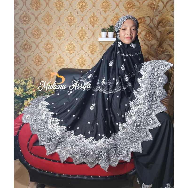 Mukena Bordir Handmade bando premium mukena padang black silver