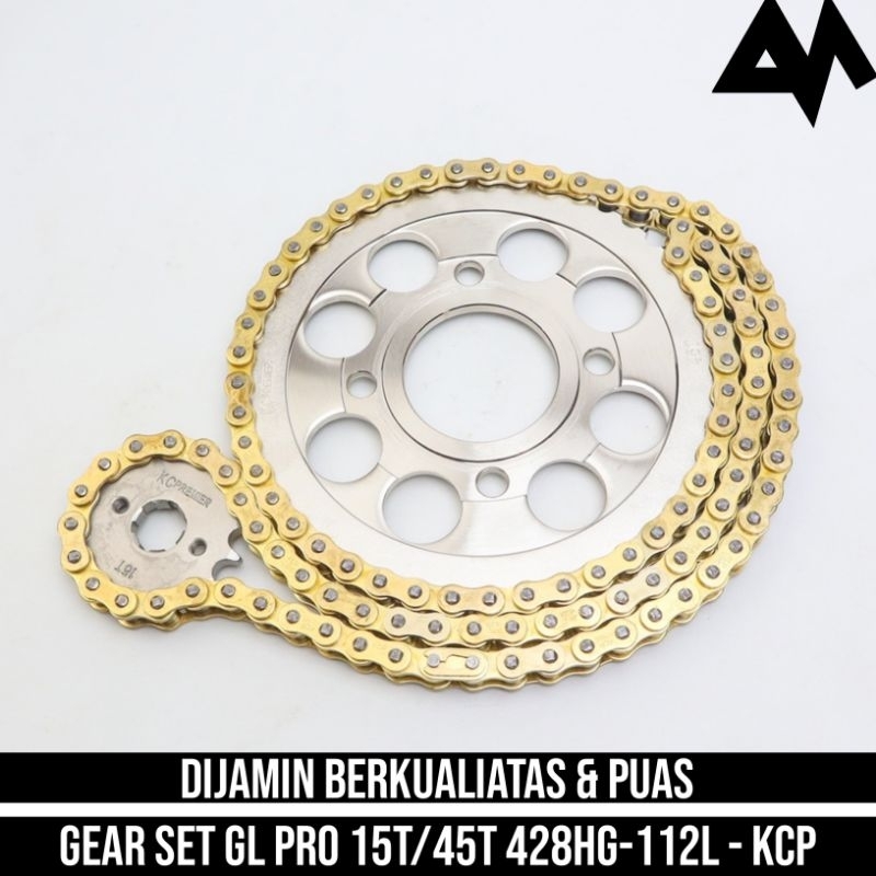 Chain Kit Gear Set Paket Gold Series Gl Pro Gir Depan 15T Belakang 45T Rante 428Hg 112L Racing Tipe 
