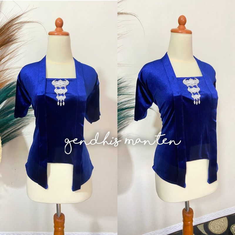 Kebaya Kutubaru, Lengan Pendek - Polos / Warna Navy