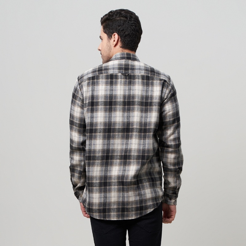 Peternation kemeja pria flanel wool basic panjang regular fit F1027