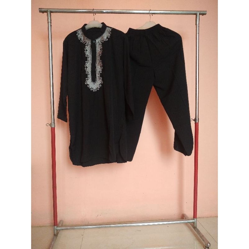 baju kurta koko setelan pakistan hitam bordir / gamis pria bordir hitam aamaleeq