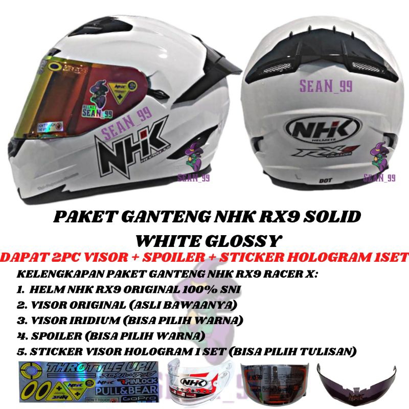 HELM NHK RX9 SOLID WHITE GLOSSY DOUBLE VISOR FULL FACE ORIGINAL SNI ( PAKET GANTENG NHK RX9)