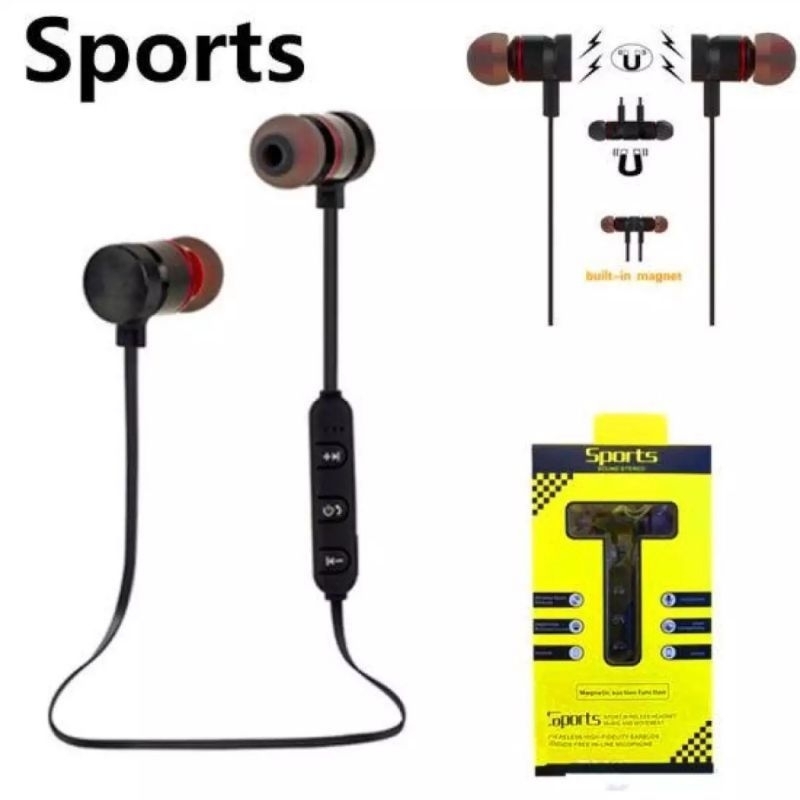 Earphone Wireless Headset Bluetooth Magnetik In Ear Stereo Sport 4.2 Magnetik