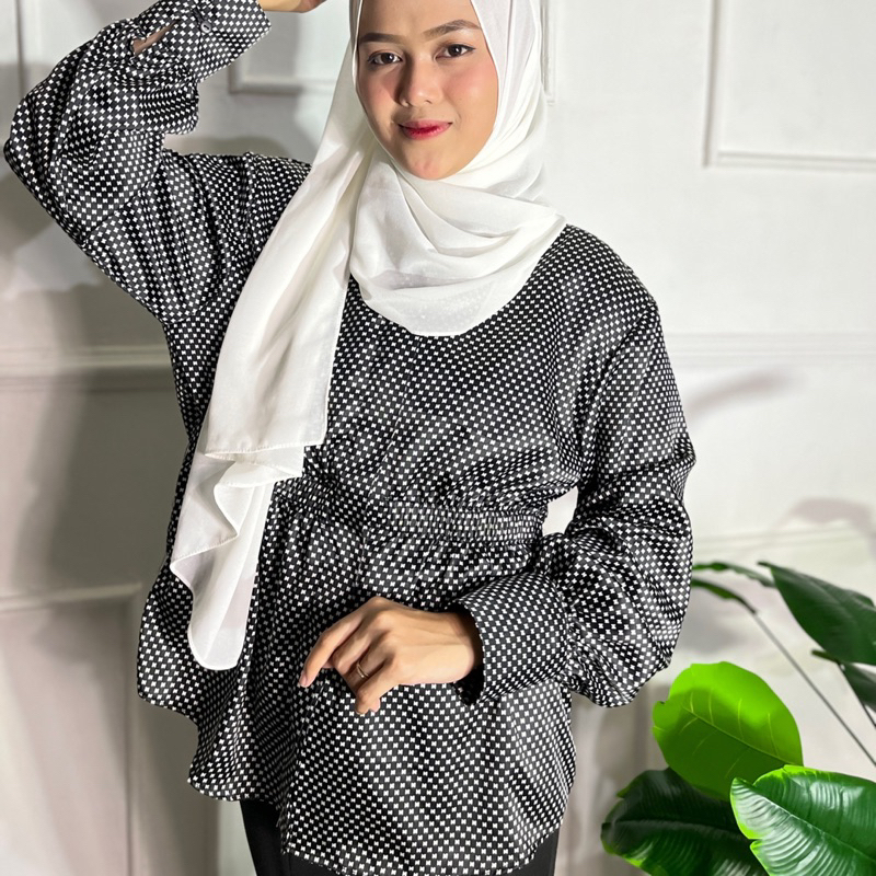 JIFAT - KALEENA TOP - ATASAN SATIN PREMIUM MOTIF - KEMEJA WANITA SATIN PREMIUM