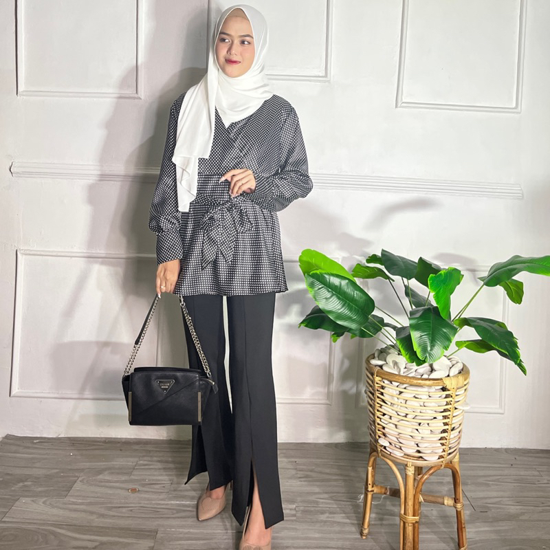 JIFAT - ZHAFIRA TOP - ATASAN BLOUSE WANITA SATIN PREMIUM MOTIF