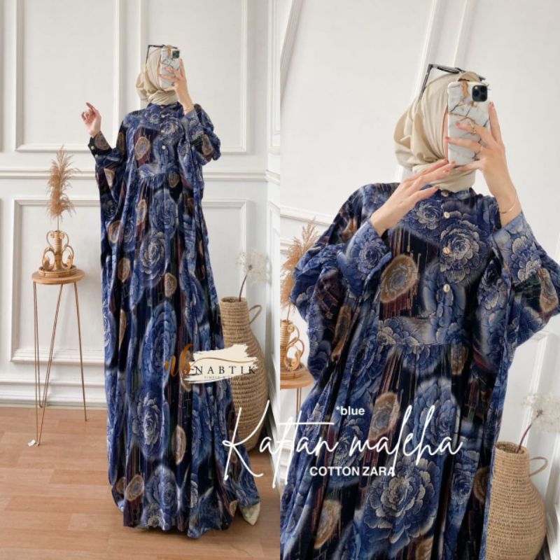 Nabtik - Kaftan Maleha / Dress Kaftan Wanita Cotton Zara Kancing Gold