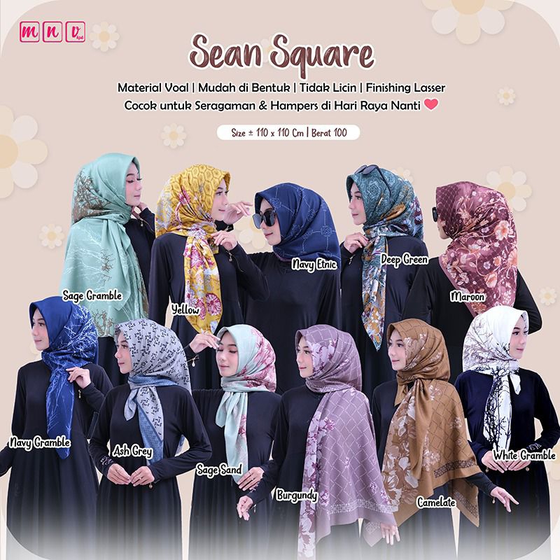SEAN SQUARE RAQUMI MNV ORIGINAL | JILBAB SEGIEMPAT MOTIF RAQUMI