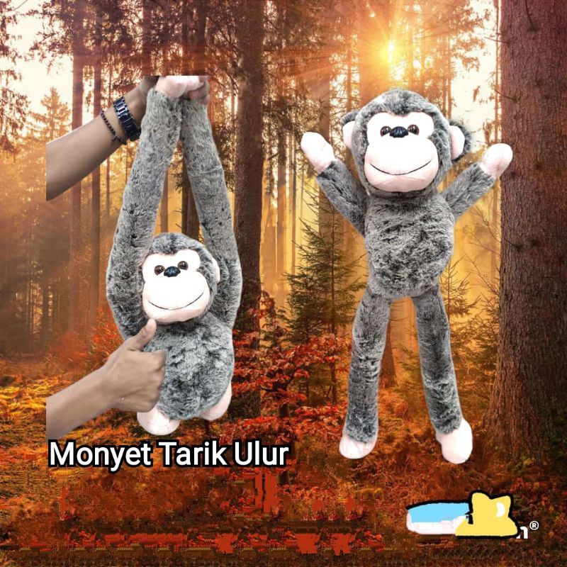 Boneka Monyet tangan kaki tarik ulur boneka Mongkey Abu" bulu halus besar