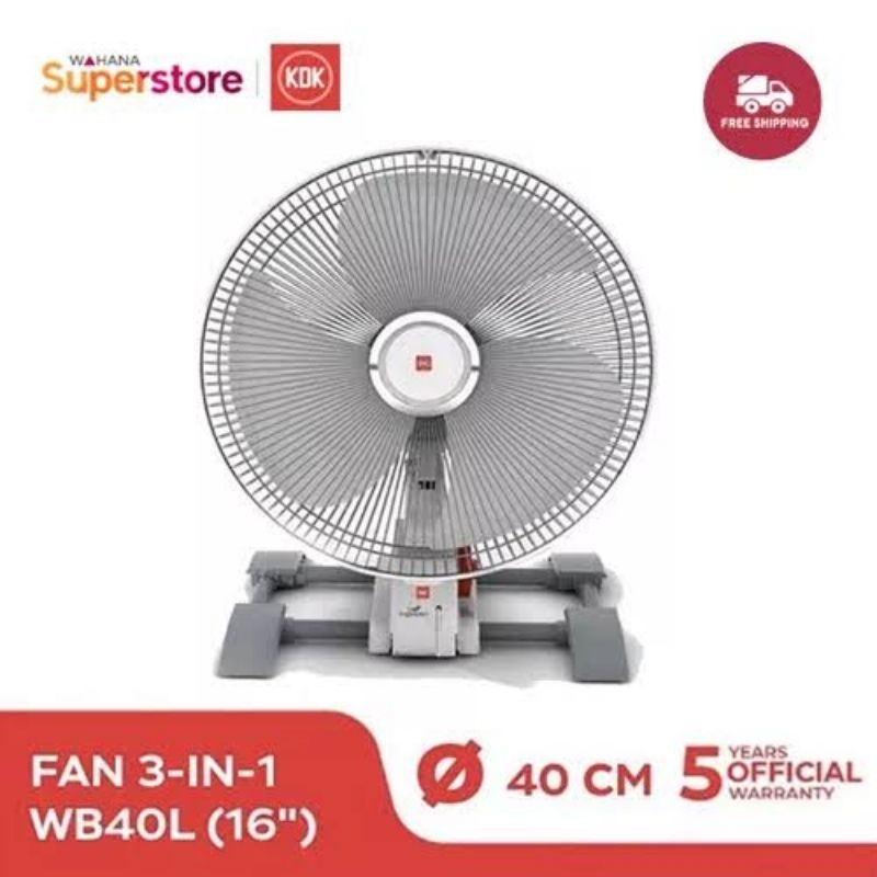 KIPAS ANGIN MEJA LANTAI DINDING DESK WALL FAN KDK WB 40L 40 WB40 L WB40L 16 INCH IN &quot; 16&quot; BALING BALING 40 CM SUARA MOTOR HALUS LOW NOISE THERMAL FUSE GARANSI RESMI AWET TAHAN LAMA BAGUS TERMURAH READY BISA KIRIM LUAR KOTA KARGO PETI PACKING KAYU AMAN