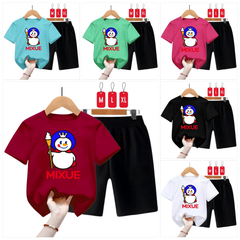 Hzl_outfit Baju Setelan Kaos Anak Cewek Cowok Mixue Shake/ Size M,L,XL